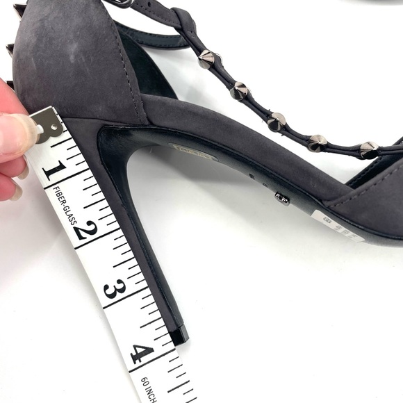 Schutz NEW Benten Spiked Gray Suede Strappy Open Toe T Strap Dress Pump Heel - Picture 7 of 7